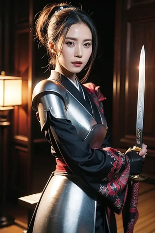warrior,arms,armor,sword,alone,japanese armor,warrior,long hair,black hair,holding,knife,holding arms,topknot,looking at the viewer,cigarette,1 girl,hair ornaments,ponytail,sheath,black eye,holding sword,shoulder armor,Blood,male focus,Hairpin,kusazuri,sheathed,gloves,kimono,Blood splatter,Are standing,black gloves,looking to the side,cowboy shot,Wind,breastplate,realistic,high ponytail,floating hair,sheath,
highest quality,masterpiece,very delicate and beautiful,cg,unity,8k wallpaper,wonderful,finely,masterpiece,official art,very detailed cg unity 8k wallpaper,incredibly absurd,huge file size,Super detailed,High resolution,very detailed,