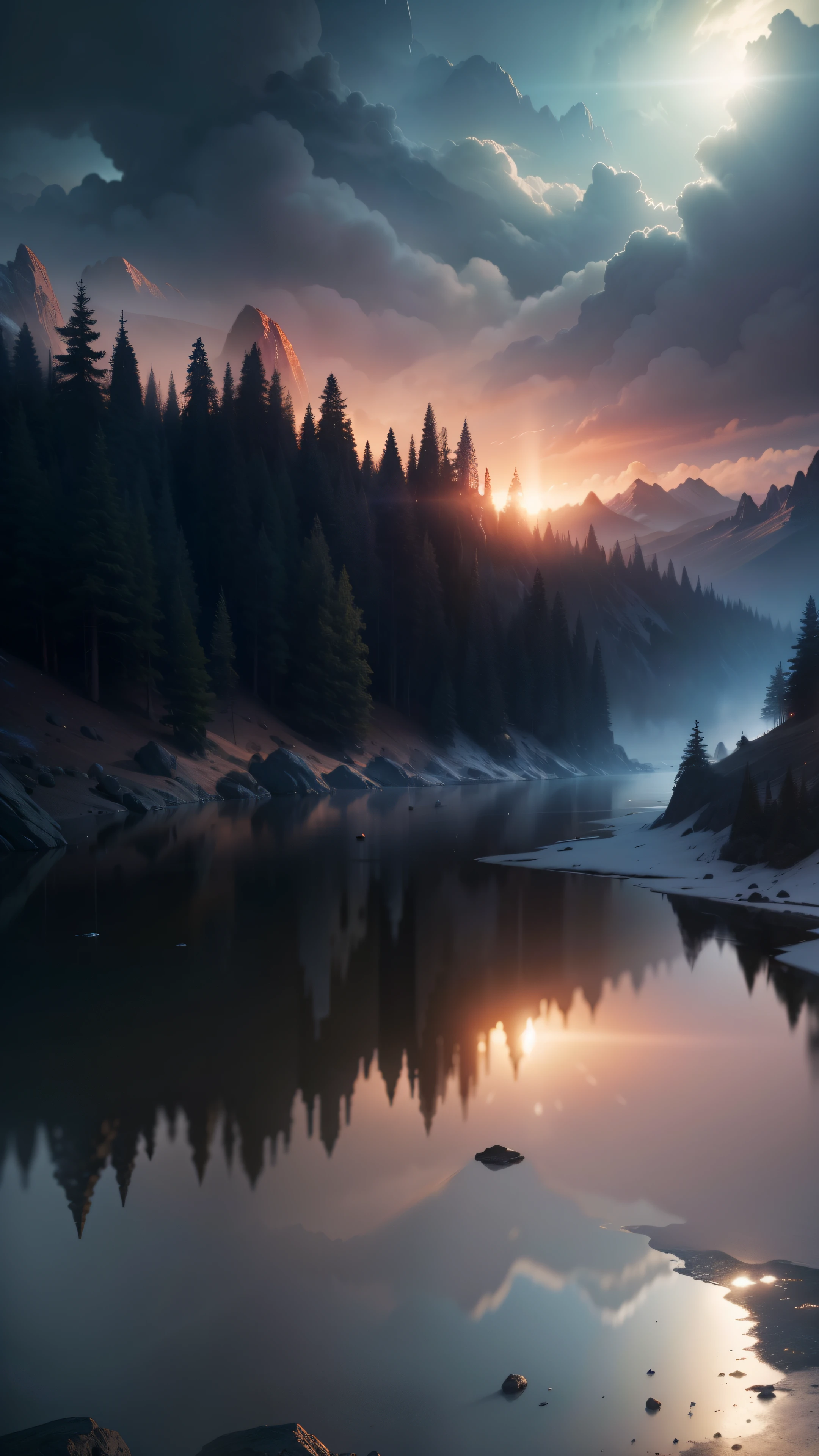 A breathtaking concept art piece, showcasing an old-fashioned landscape in 8k resolution with an ultra cool, hyper realistic scifi style. The scene is illuminated by dramatic and atmospheric lighting, featuring hyper detail elements that look almost tangible due to ray tracing and 3D rendering. The focus is centered on a captivating, trending image of a good old fashioned landscape, with extremely high details and unrealistic Engine 5 rendering. Dark shadows add depth and contrast to the image, making it a masterpiece that could be mistaken for a cinema still. Intense hdr effects further enhance the ultra hd visuals, making this piece a true work of art that continues