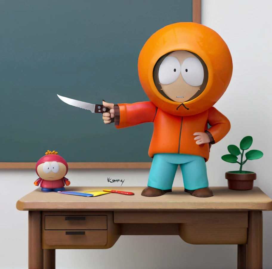 Kenny McCormick holding Knife jump on Desk, Style of Saved By the Bell and Super Smash Bros 