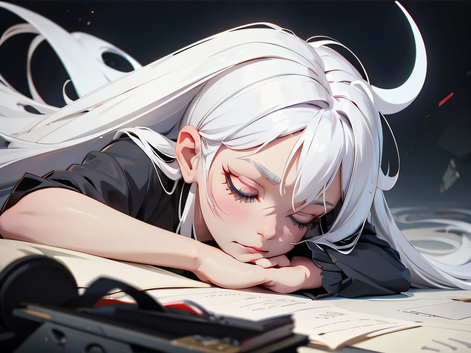 laziness,devil girl,white hair color,sleepy look,destroyed earth