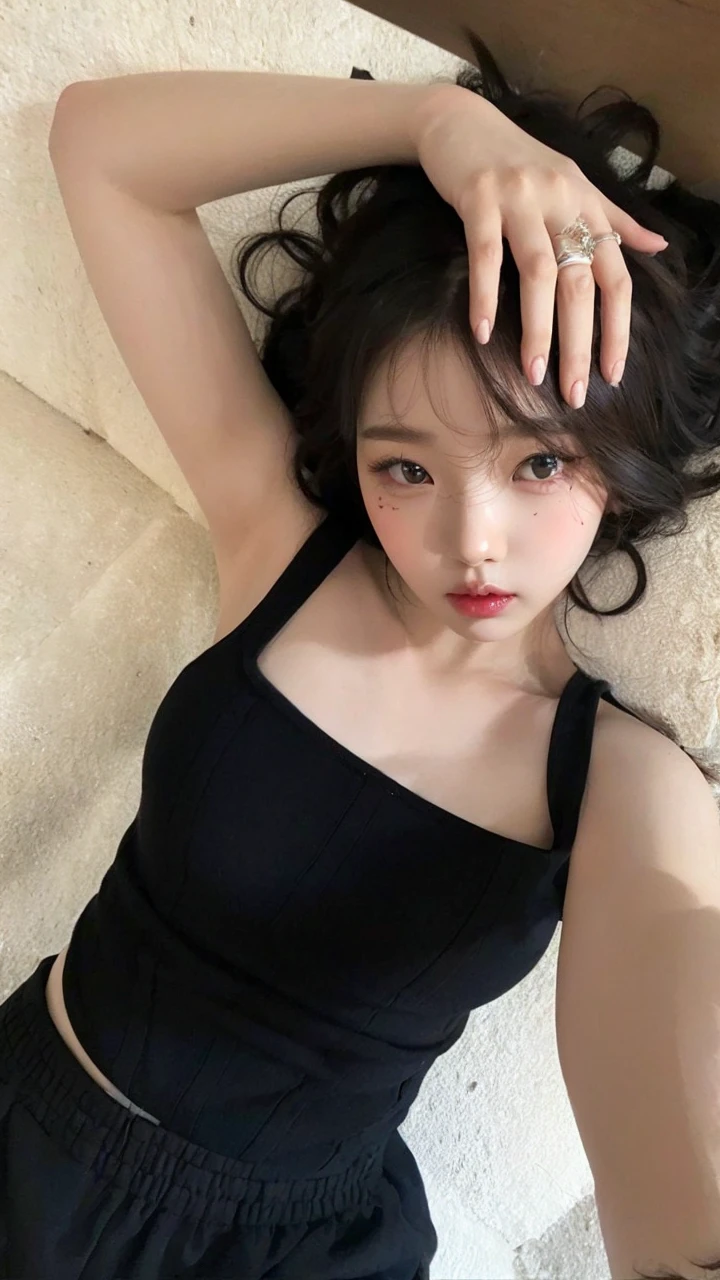 Wonyoung from IVE face, foto realista, doll face, pale skin, light brown hair, ultra HD, 8k, big juicy lips 