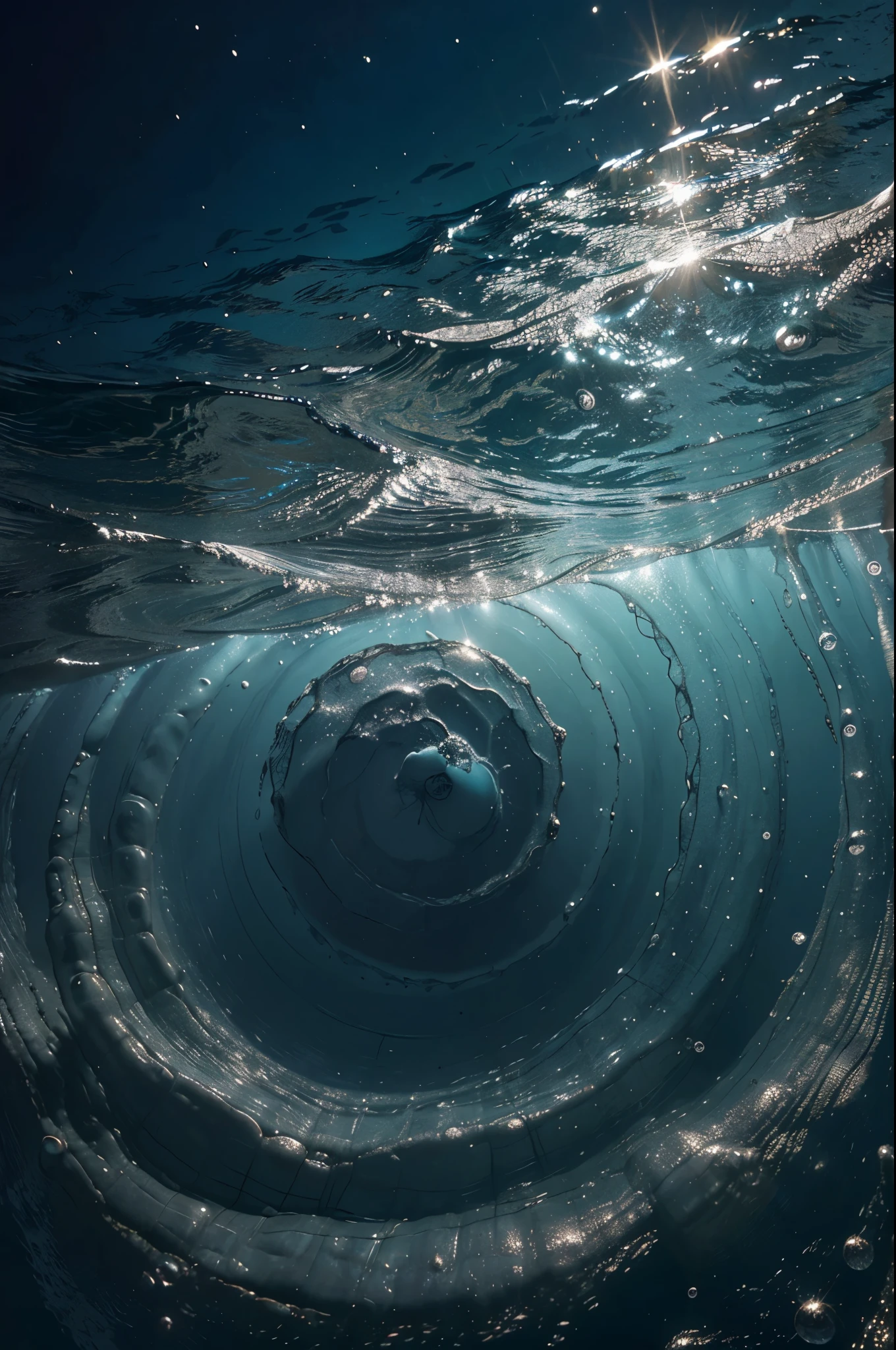In a primordial ocean, the soup of organic molecules bubbles. LUCA, a small ancestral cell, flota entre las olas.
Imagine a turbulent ocean with bubbles emerging from its surface. En el centro, flota LUCA, a tiny ancestral cell.


Que el estilo sea parecido al de un comic