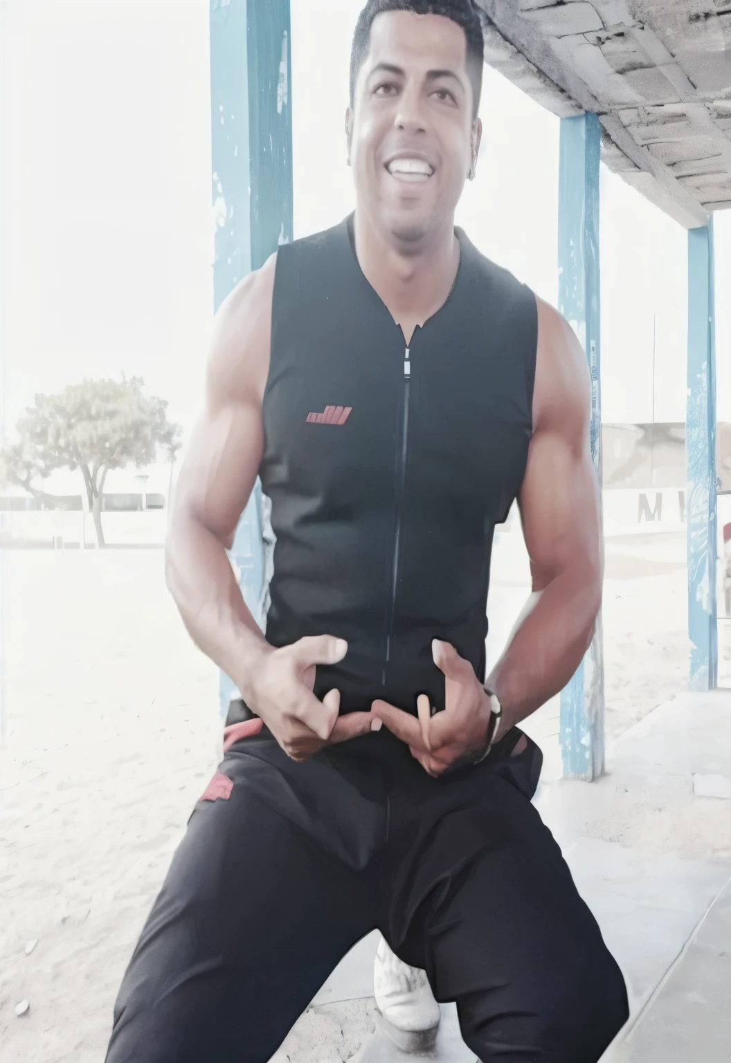 hay un hombre sentado en un banco con las manos en los bolsillos, eloy morales, ronaldo luis nazario de lima, giga chad capaybara, ronaldo nazario fenomeno, victor maristane, fornido, sudor, Ronaldo Luis Nazario y Lima, andres rios, esteban maroto, muscular!!, ronaldo nazario