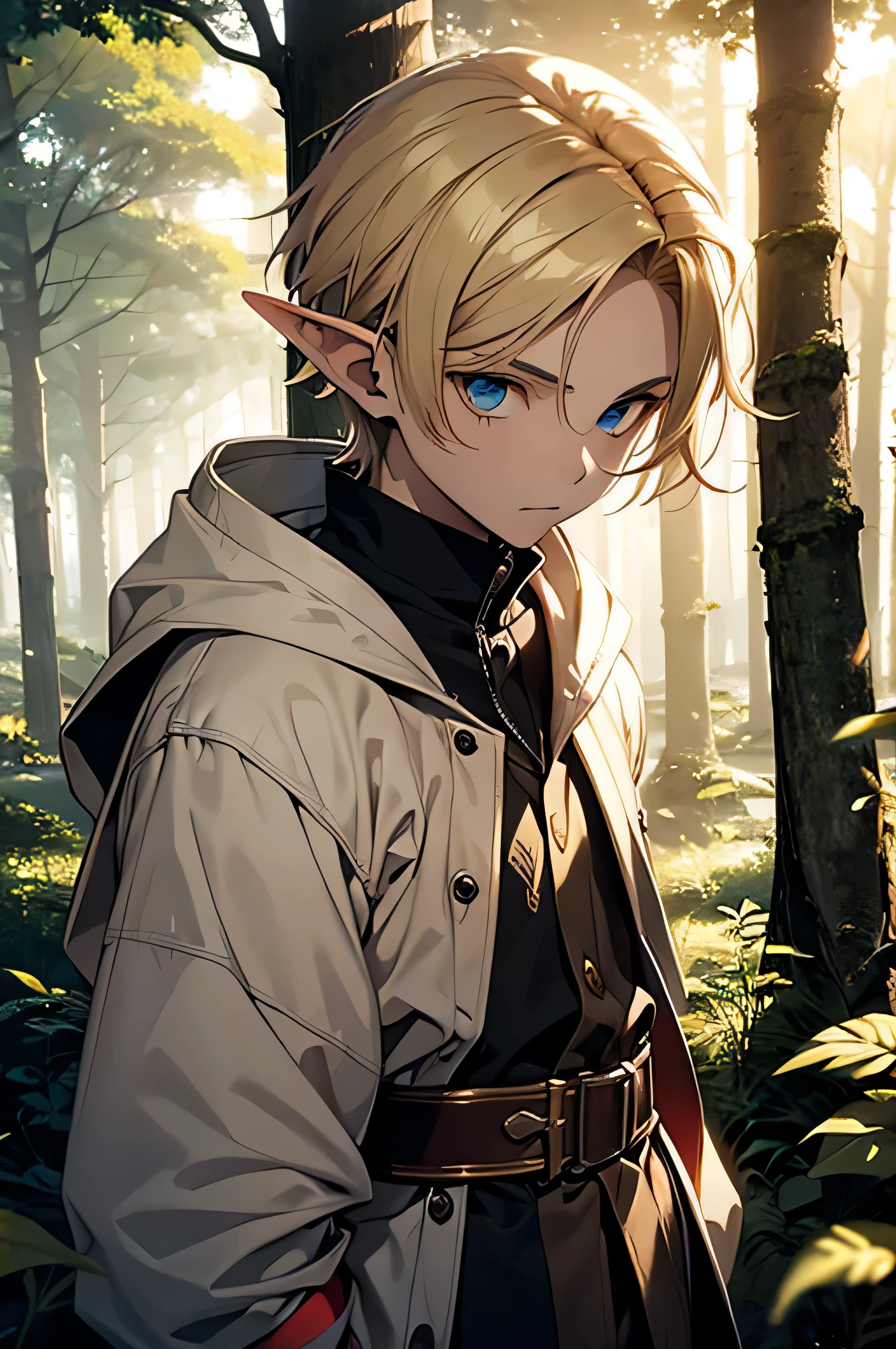 boy, elf, kid, male, , blonde, eyes different colors, forest