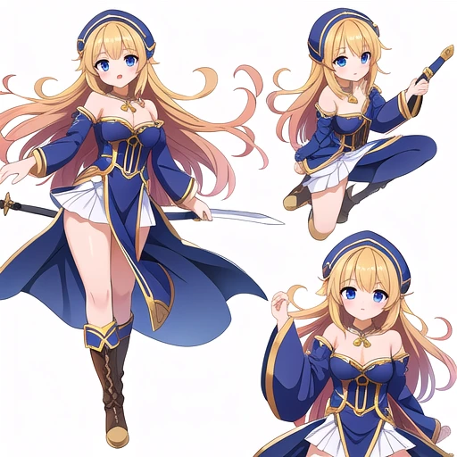 masterpiece, best quality, solo, ((white background)), full body, multiple views, boots, sword, ??? from behind,