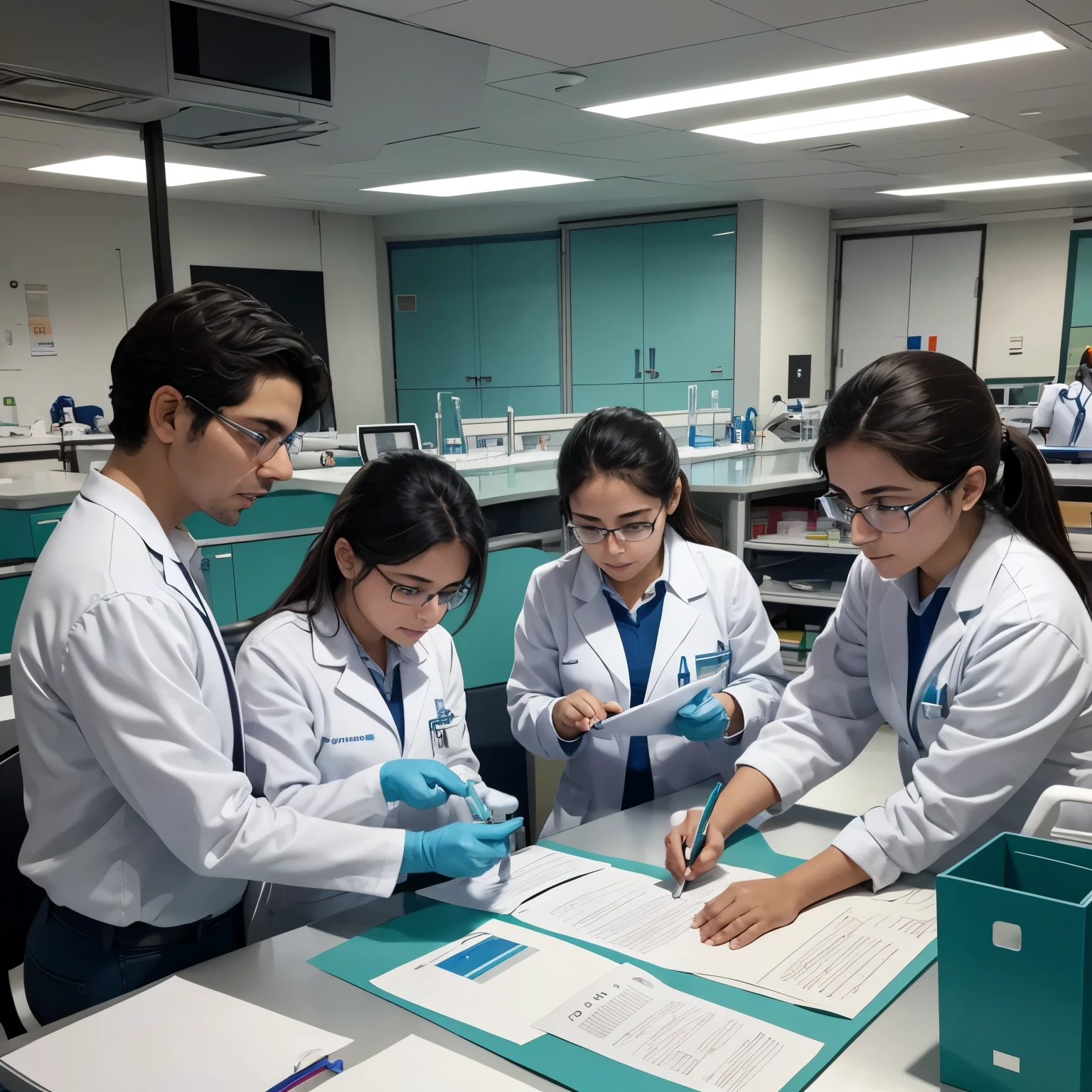 Grupo de investigadores cientificos trabajando en laboratorios