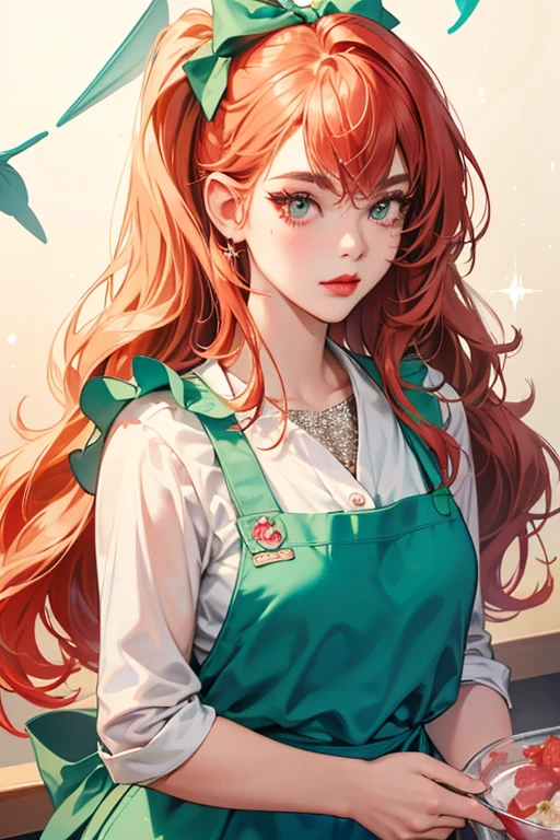 Kaitlin looks nearly identical to her daughter, but wears a green apron with a white fish on it and has big, red lips. Kaitlin has two eyelashes on each eye, instead of one like her daughter. SPARKLE; GLITTER