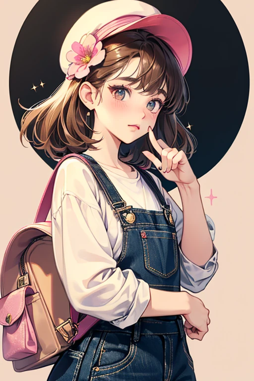 She is a small yellow kitten with brown hair and small black eyes with one eyelash on each eye. She has a black nose and pink blush. She wears denim overalls dress with a pink flower on the front. In New Leaf, she has a red backpack and a creamy beige hat with a pink band around it. SPARKLE; GLITTER