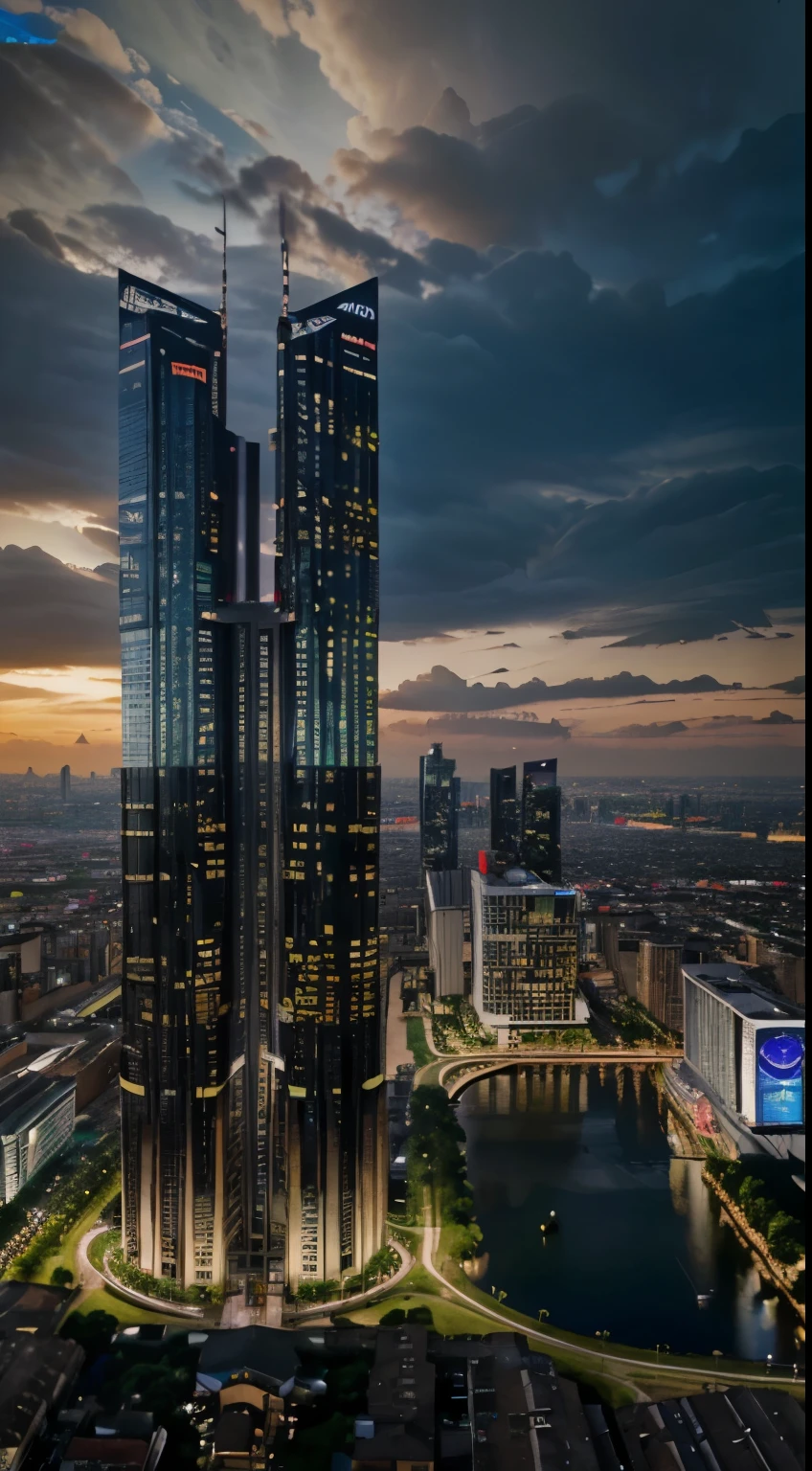 (best quality,4k,8k,highres,masterpiece:1.2),ultra-detailed,(realistic,photorealistic,photo-realistic:1.37),futuristic cityscape,advanced technology,modernized Ciudad Tenochtitlan,metropolis,high-tech infrastructure,skyscrapers,towering buildings,glass facades,smart transportation network,flying vehicles,neon lights,impressive architecture,panoramic view,lush greenery,ancient ruins blended with futuristic design,blending of traditional and modern culture,cosmic-inspired color palette,vibrant hues,harmonious lighting,detailed recreations of historical landmarks,seamless integration of nature and technology