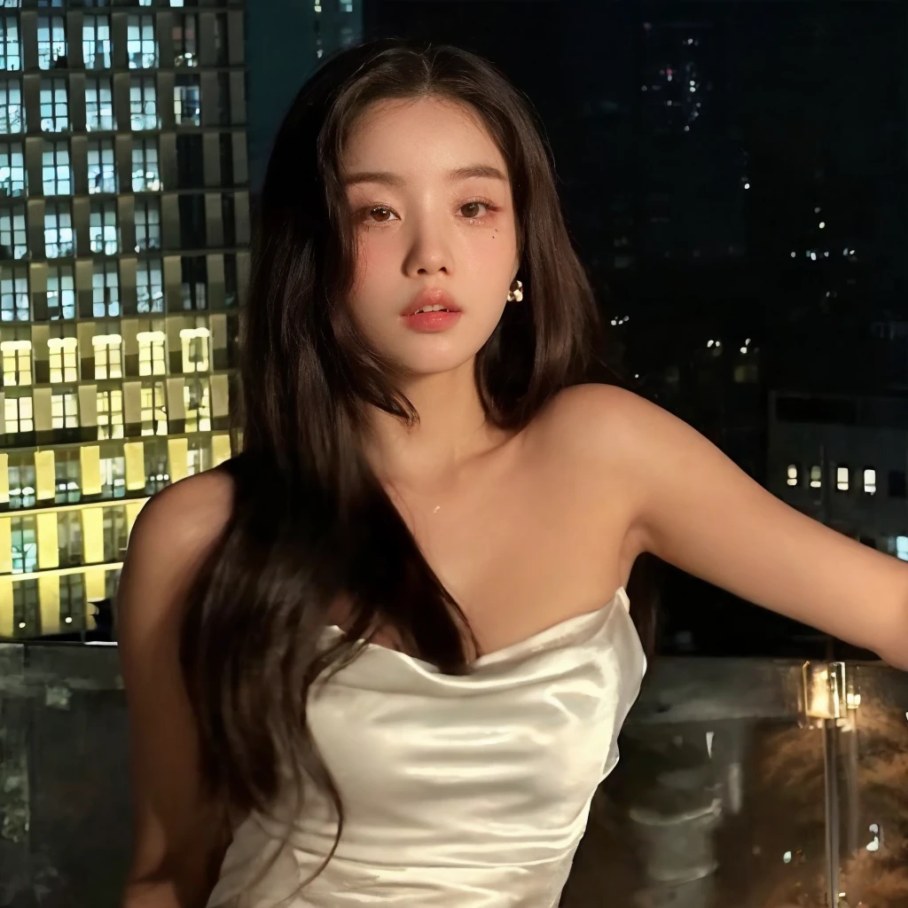 araffe woman in a white dress standing on a balcony at night, gorgeous young mulher coreana, linda modelo chinesa, beautiful south mulher coreana, bela jovem mulher coreana, atriz feminina da Coreia, coreana, linda atriz coreana, mulher coreana, Heonhwa Choe, an Asian woman, gongbi, beleza de cair o queixo, beautiful asian girl