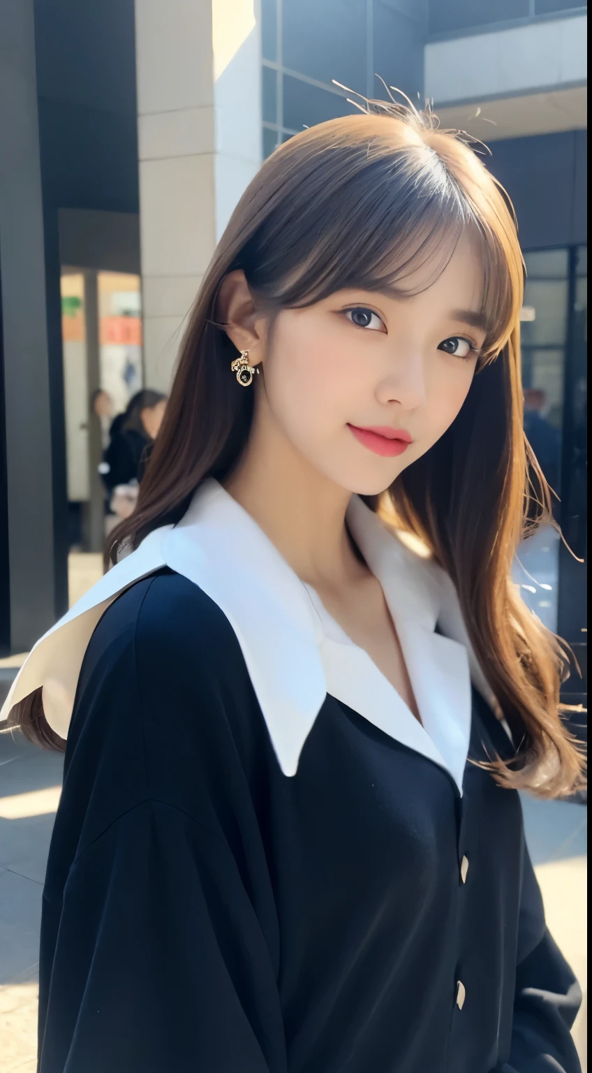 (((32K,very high res, high detailing, highly accurate,Masterpiece Girl 1))),Raw photo & realistic atmosphere,beautiful dark blue eyes,Detailed mouth,Glossy lips,Detailed eyebrows,Soft white skin that shines with every detail,,Eyes drawn in detail、Very beautiful eyes with azure eyes,Detailed lips、Very beautiful face,Very well-formed face、Lifelike face,shiny beautiful lips,Beautiful eyebrows,Infinite reality,Best design,(Insanely cute sober Japan -yeld hischool girl,Toned body,thighs thighs thighs thighs,Slender legs,Beautifully shaped breasts,Very cute beautiful girl,Little Gi),Best Natural Makeup,Japanese ido,Korean Idols,Young sensual idol,Moist eyes,Dark beautiful eyes,Beautiful butt,beauty legs,,camel's foot,:1.3),超A high resolution、,Natural and realistic face,Back lighting,Pure eyes are too cute,(((photorealisim,Photograph the whole body))),,Reality Live Action,(Earrings that look fashionable,,a necklace,A bracelet,gyuru,Glossy nail art,Clothes like a girl,,Girlish clothes,,Dress up elegantly and cutely,Tailored jacket,Ruffled inner blouse beautiful draped skirt,Beautiful fashionable girl with little exposure,Light Brown Fluffy Perm Medium Hair,solo,,chew a little,full body Esbian:1.7),Night in Shibuya(Turned:1.5)