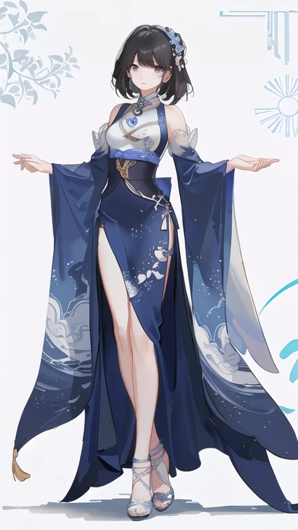 girl,whole body,(Delicate face:1.2), masterpiece, Fashion,Chinese dress,, short hair, White hair, Bangs, Yellow eyes,