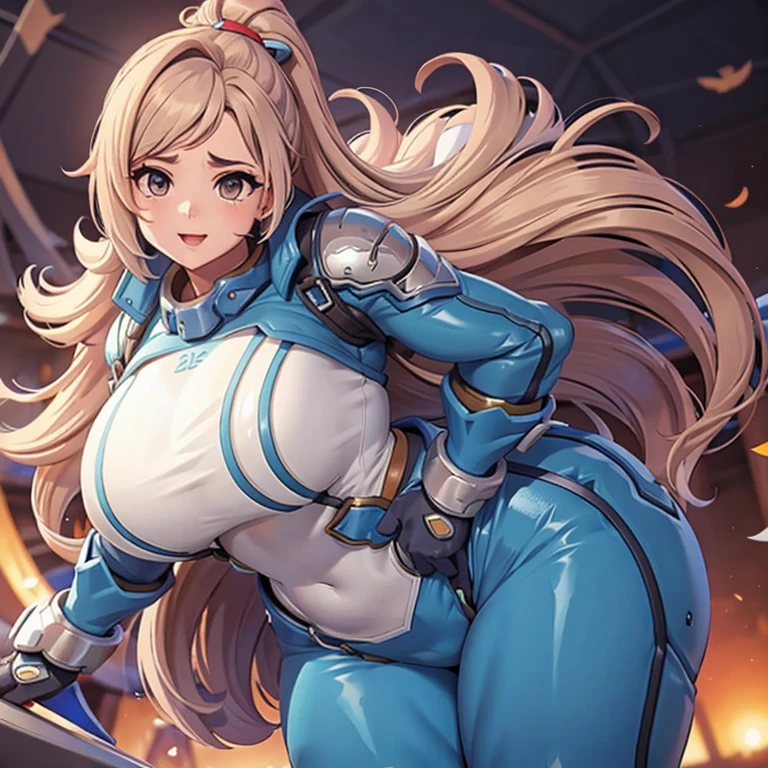 Mejor calidad, mujer madura solitaria, pechos gigantes, culo gigante, muy curvas, labios llenos, seductor, sonriente, top de manga con volantes rosa, leggings ajustados, collar de sol, pendiente de sol, muslos gruesos, curvy physique