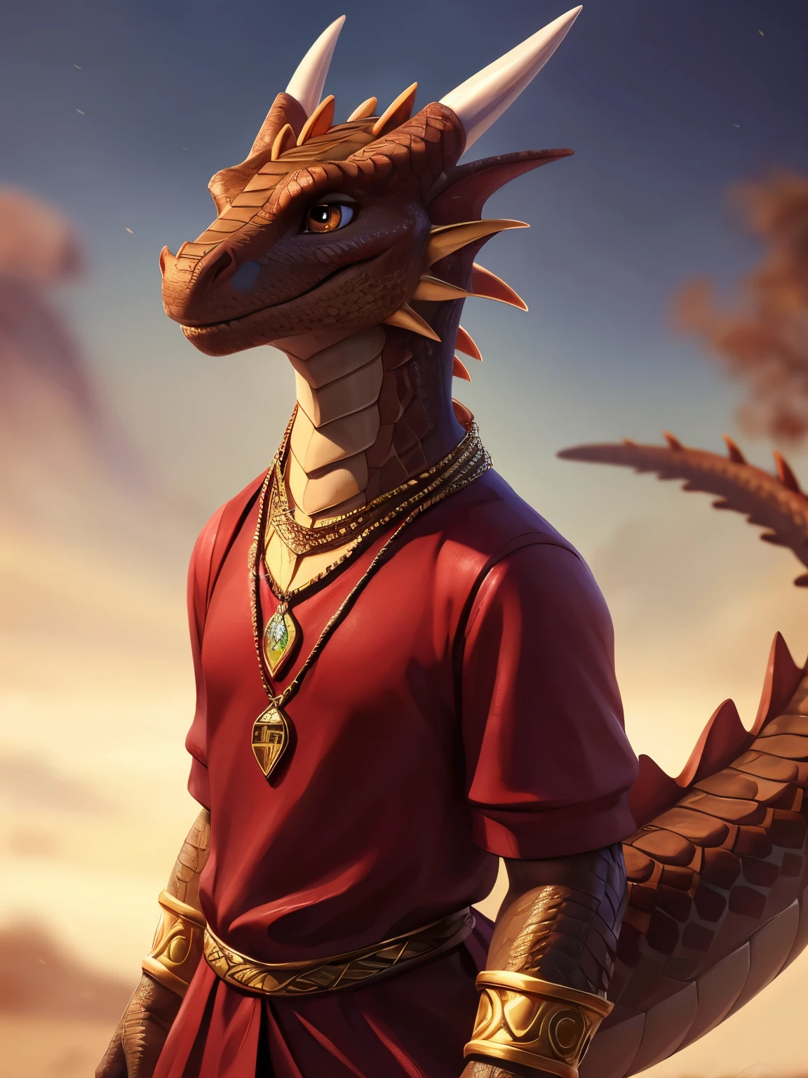 (by pixelsketcher:0.6), (by personalami :0.6), solo,male,((dragon,scale, lizard)),detailed background, (cinematic lighting:1.1), (perfect focus:1.1), 8k hd, photo, (detailed eyes:1.2),depth of field, bokeh, subsurface scattering, wide ,(red tunic, jewelry, gold bracelets, gold necklace, mystical tunic),full body, bright colors, (furry detail),((simple background, white background, single color background)),photorealistic, ultra realistic,realistic, photorealistic,smile,(scale),(realistic scales:1.1),(tail), (extreme scale),solo,((Brown scales,Brown skin)), ((brown eyes, beautiful eyes,pixar eyes)),full body,sexy legs,pixar style eyes,standing, posing