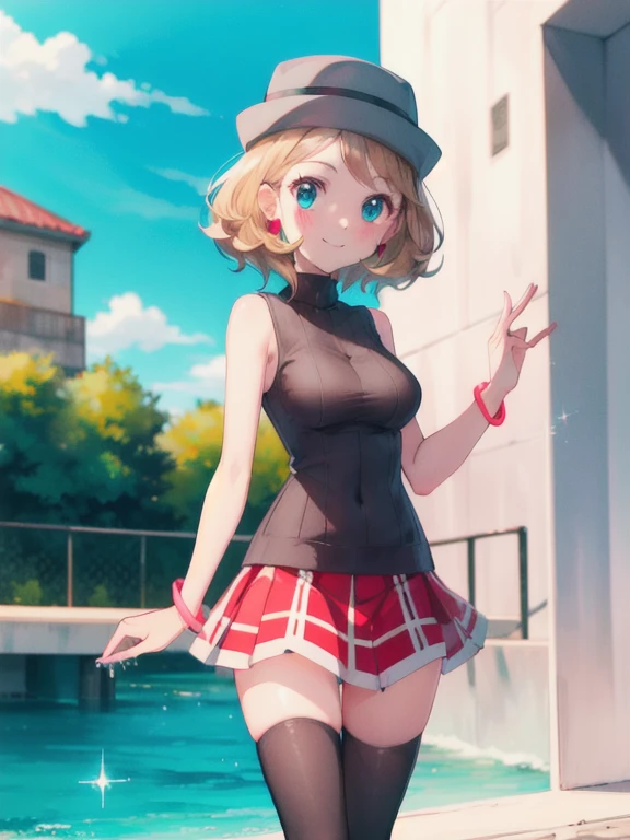 masterpiece, best quality, High resolution, b1, Hair Bun,Brown hair,  black eyes, Black pantyhose, Raglan sleeves,  shirt, 乳首がshirtから透けて見える、pink ribbon, watch, Standing, Cowboy shooting, site, Monster Ball \(basic\), Grin、(Rosa_Pokémon)、(((From the lower thigh)))、sit on face、我手里拿着大腿Monster Ball、(((The opening of your legs)))、underwear，乳首がshirtから透けて見える、乳首がshirtから透けて見える、Fleshy，Broken hair in the ears，View from below