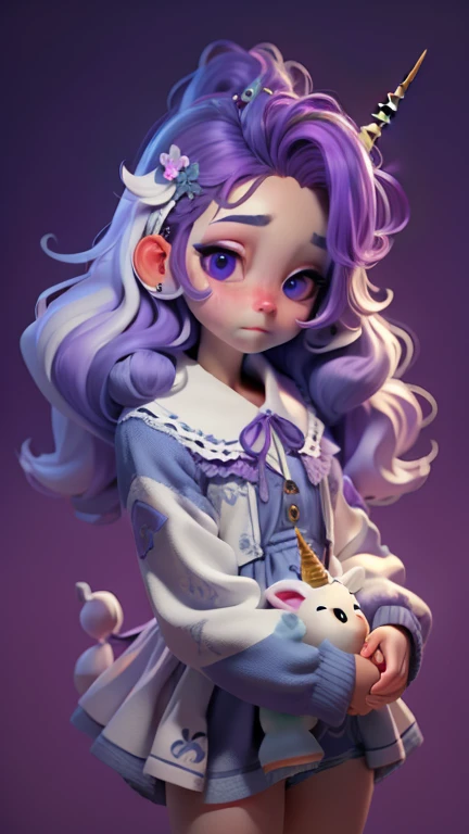 best quality, high quality, A cute unicorn, alone, Beautiful purple hair, beautiful purple eyes, faint smile,