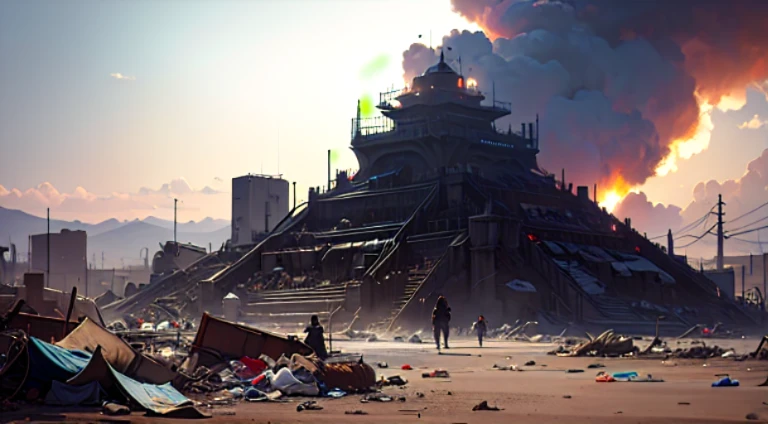 pile of trash , I feel sad, the focus is on standing on the pile of trash, big scene, Concept Original Art Style, Wasteland Style, 16k, no signature, 8k, super detailed, Award history, (intricate details), (very detailed), 8k HDR