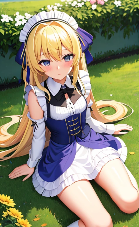 beautiful long blonde hair open your legs open your legs Shyness Watery eye night garden Tears overflow from my eyes small tits maid lift up skirt fullbody Low - Angle crawl on all fours