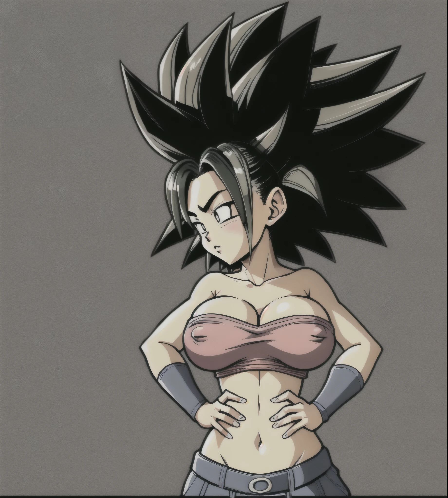 ObraMaestra, resolucion en 4k, una caricatura de una mujer con un pecho muy grande y un pecho muy grande, chica saiyajin, goku femenino, Estilo Akira Toriyama, akira toriyama, pelo saiyajin negro puntiagudo salvaje, by Ikuo Hirayama, toriyama akiri, Dragon Ball Style, inspirado en Akira Toriyama, arte conceptual de dragon ball, huge big breast, cuerpo delgada, detailed nipples, covered nipples, OPPAI skinny perfect shape huge breast, caulifla, caulifla from dragon ball super, slim skinny body
