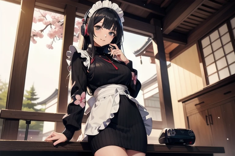 1girl in,Legs,Bill Girl,(((building))),  Braided bangs,braided ponytails,(Solo:1.2),Apron,thick thighs,side tie panties, Balck Hair, sixteen years old,Looking at Viewer, Sunlight,Hanfu,