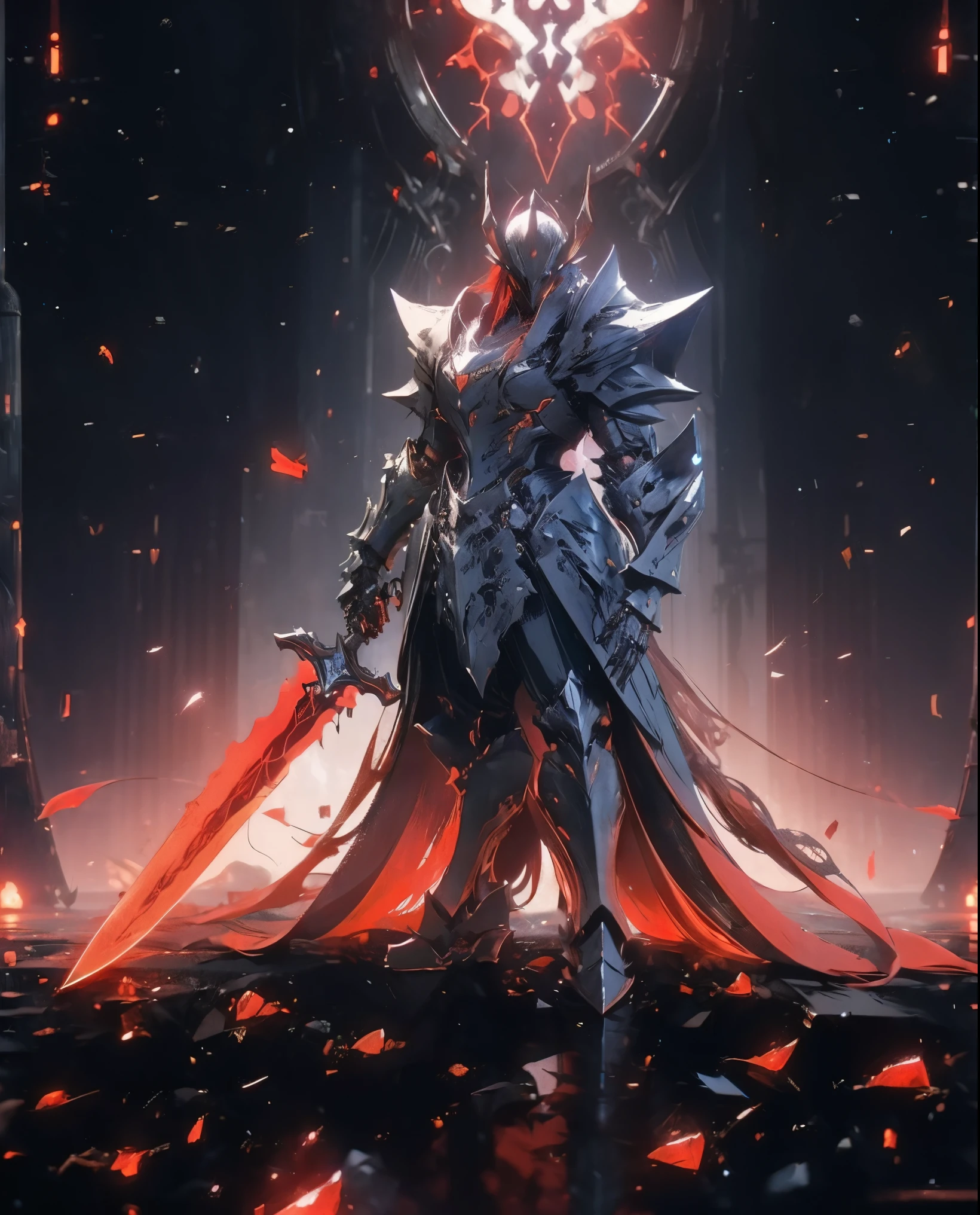 arafed knight standing in a dark room with a sword, burnt armor, black fire color reflected armor, steampunk bioarmor, redwood forest themed armor, demonic dragon inspired armor, corrupted armor, gothic armor, black and reddish color armor, cyberpunk flame suit, prince crown of black gears, zombie cyborg, demonic! compedium!, black leather armour, black gears, fire sword
