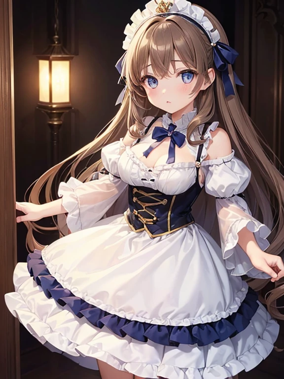 (1 girl、Dwarf girls、Sapphire eyes、Light Brown Hair Color、long hair、C-cup beautiful breasts、ta dress)