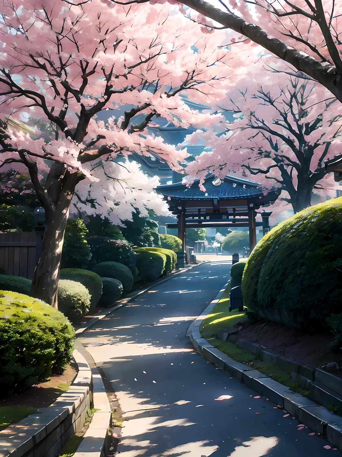 Super detailed, highest quality, (ultra high resolution,8K), (Highly detailed CG integrated 8k wallpaper), movie lighting effects,(law of near and far),beautiful lighting,Photographed with Canon EOS R6,(beautiful night view),warm,spring,(cloudy gray sky),(Cherry tree),(from behind),(Cherry Blossom),sunlight,(Detailed Spring Shinjuku Gyoen National Garden),(kotonoha no niwa),(detailed distant cityscape),residential street,apartment,calm atmosphere,(Photoreal)