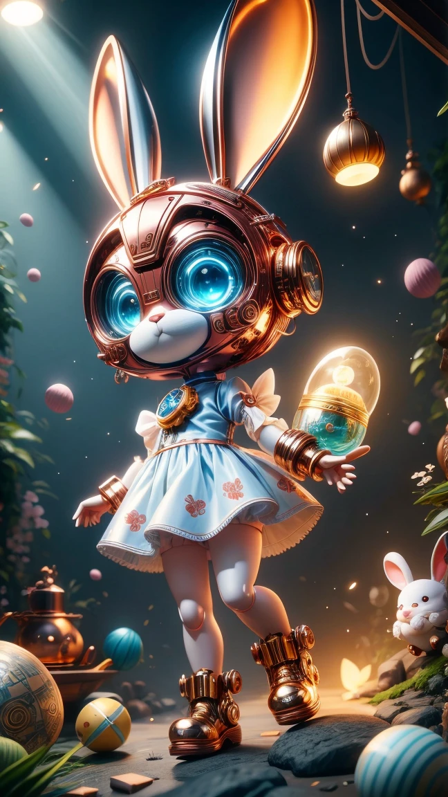 Pixar style, (Blind box toy style:1.2), Cute mechanical rabbit wearing clothes,透明发Light,霓虹灯Light,High precision mechanical parts,Its body is composed of fine copper and silver components.,眼睛像两颗发Light的宝石,Clean, White background, (global illumination, Light线追踪, high dynamic range, Unreal rendering, Reasonable design, high detail, masterpiece, best quality, ultra high definition, Light),chibi, 3d