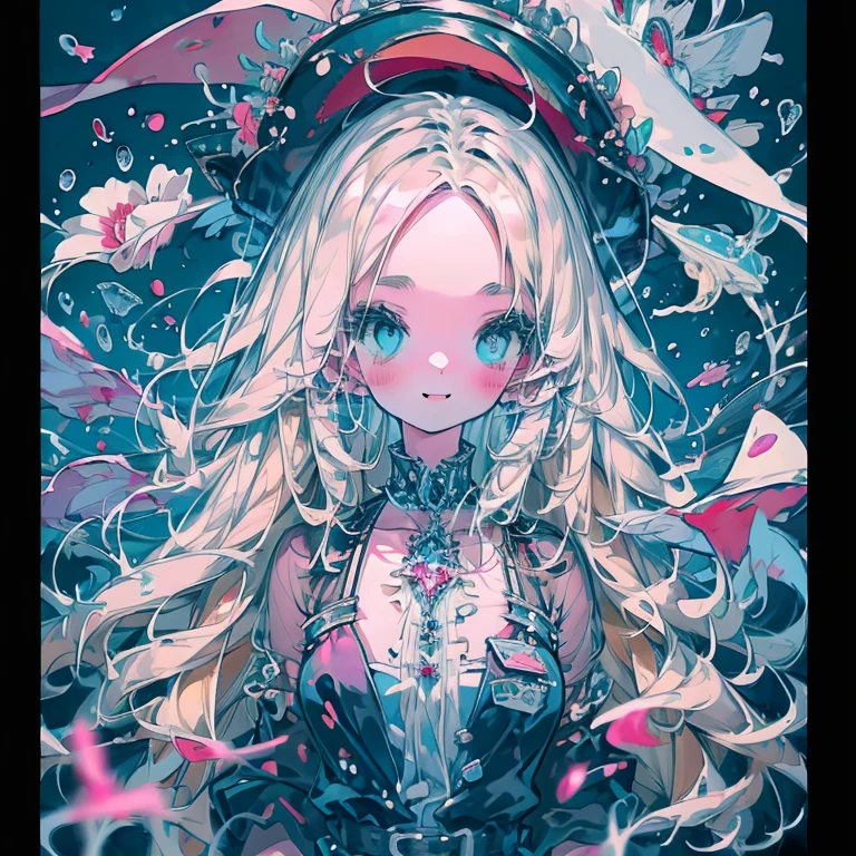 #quality(8k wallpaper of extremely detailed CG unit, masterpiece, hight resolution, top-quality, top-quality real texture skin,hyper realisitic, digitial painting,increase the resolution,RAW photos,best qualtiy,highly detailed,the wallpaper), solo,#1girl(cute, kawaii,small kid,hair floating,blond mesh hair,hair shining brightly,curly halr,long halr,hair messy,eye color cosmic,big eyes,pale skin,big breast,dynamic angle:1.4,close shot,detailed face,extremely detailed jewelry,vivd color,kindly smiling to you, no hats),#background(colorful,vivid color,the large amount of petals:1.4,petals everwhere,petals so much,gothic room),nsfw