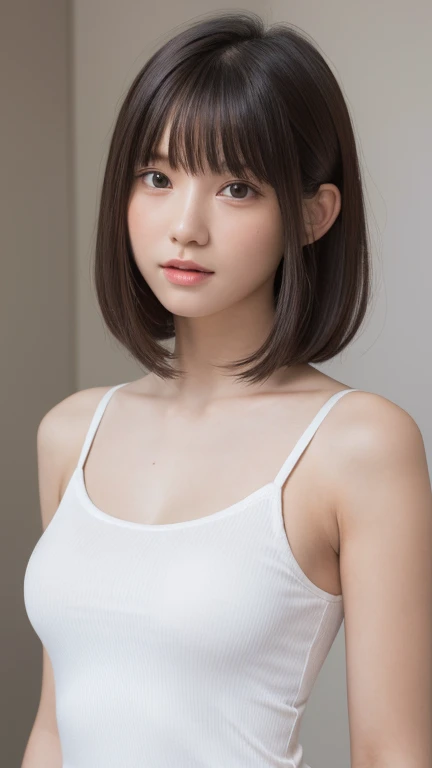 ((((whole body 1.4)))),one girl, (a beauty girl, delicate girl:1.3), (, gal:1.3),
break, (white camisole:1.3),Miniscar,
break, very fine resolution,
break, small breasts, brown eyes, parted bangs, brown hair, girl,
break, (Eye and face details:1.0),
break, (masterpiece, highest quality, super detailed, detailed face, 8K)