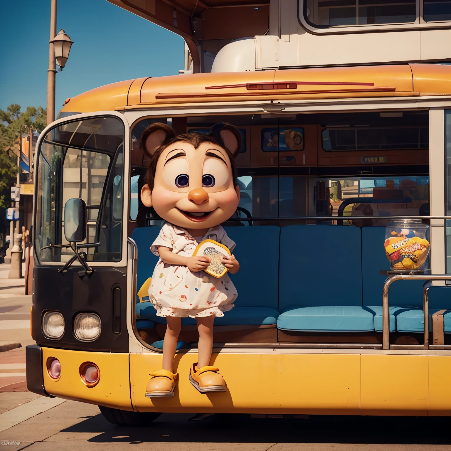 Disney Pixar poster that say heart or brain sandwich that boarded the bus to go home with a sad face, 3D Animation