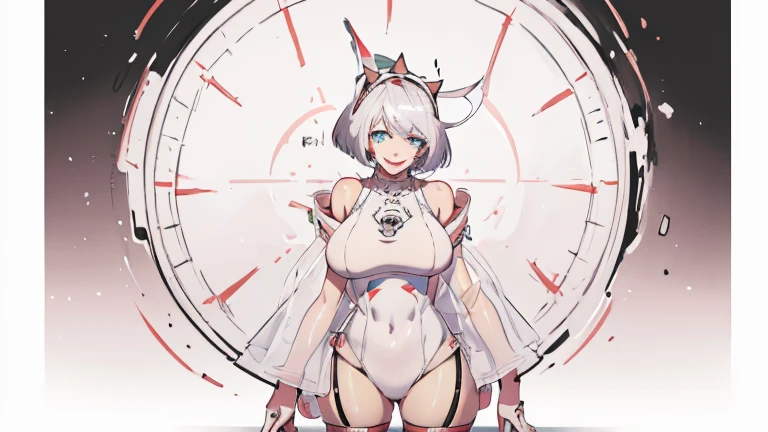 best quality,ultra-detailed,elphelt valentine,portrait,charming smile,detailed eyes,beautiful,vibrant colors,warm lighting, full body view, swimsuit