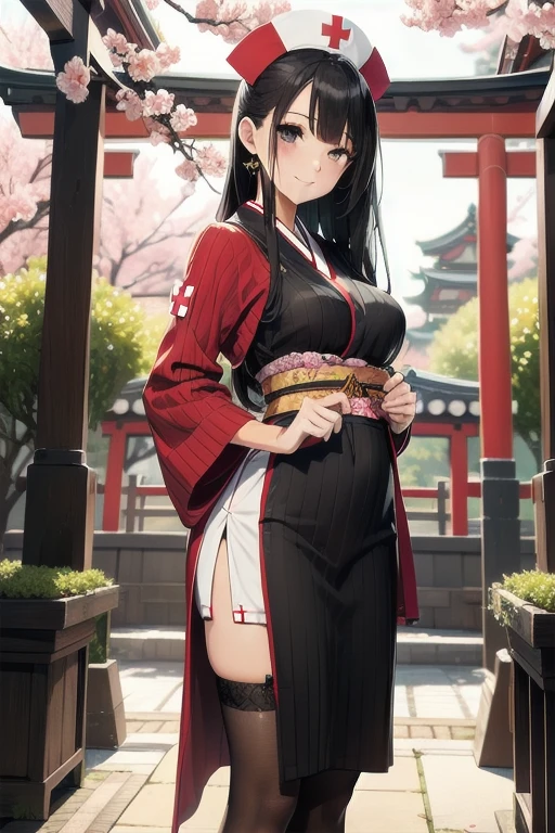 ((best quality)), ((masterpiece)), (detailed), 1girl,cute girl, black kimono ,in the forest 