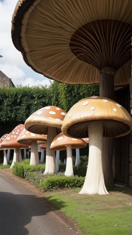 Giant mushrooms made from pastry, fruit, In mysterious Forres