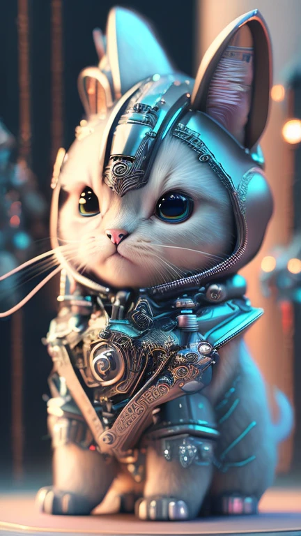A cute metal kitten, (cyborg:1.1), ([Tail | deTailed wire]:1.3), (intricate deTails), high dynamic range, (intricate deTails, hyperdeTailed:1.2), movie shot, vignette, center