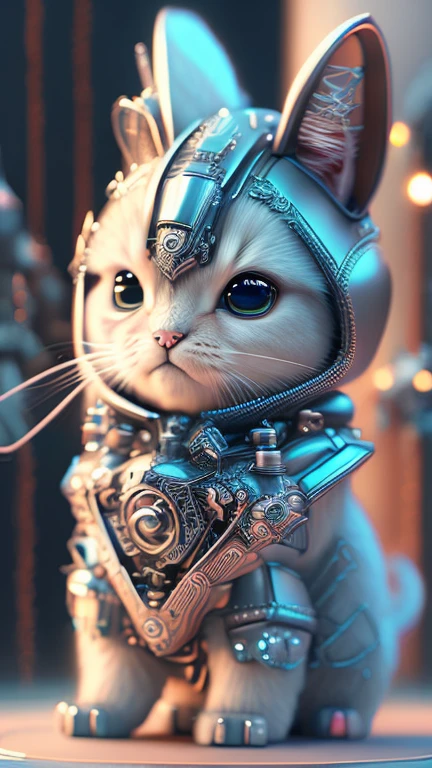 A cute metal kitten, (cyborg:1.1), ([Tail | deTailed wire]:1.3), (intricate deTails), high dynamic range, (intricate deTails, hyperdeTailed:1.2), movie shot, vignette, center