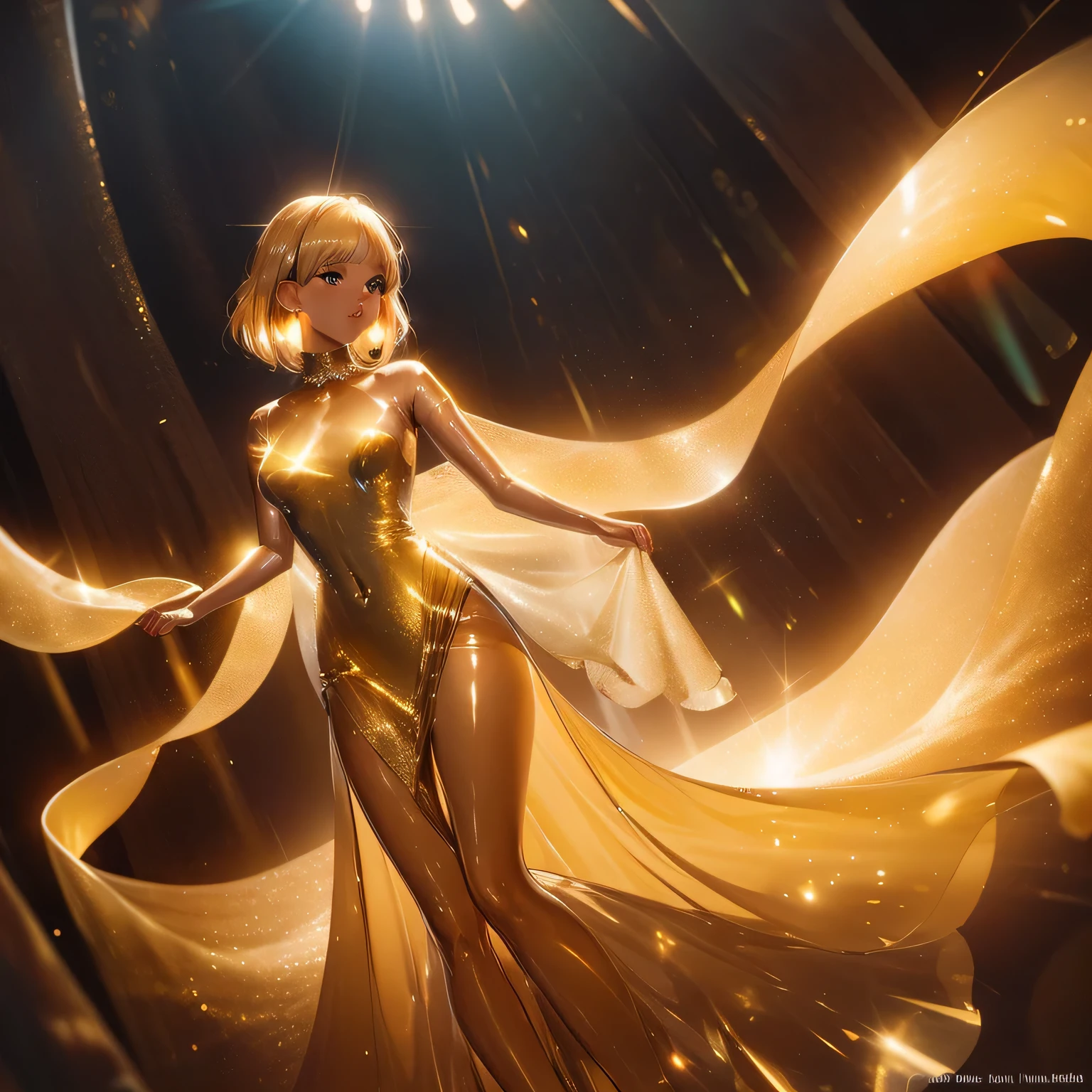 Girls in gold, almost transparent dresses, guru-Pselphy-, Full Body Shot