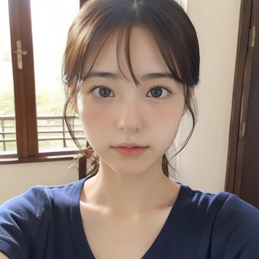 japanese woman、１８age、no makeup、morning、one&#39;s home、Selfie style、Upper body projection、average face、Low quality、low masterpiece