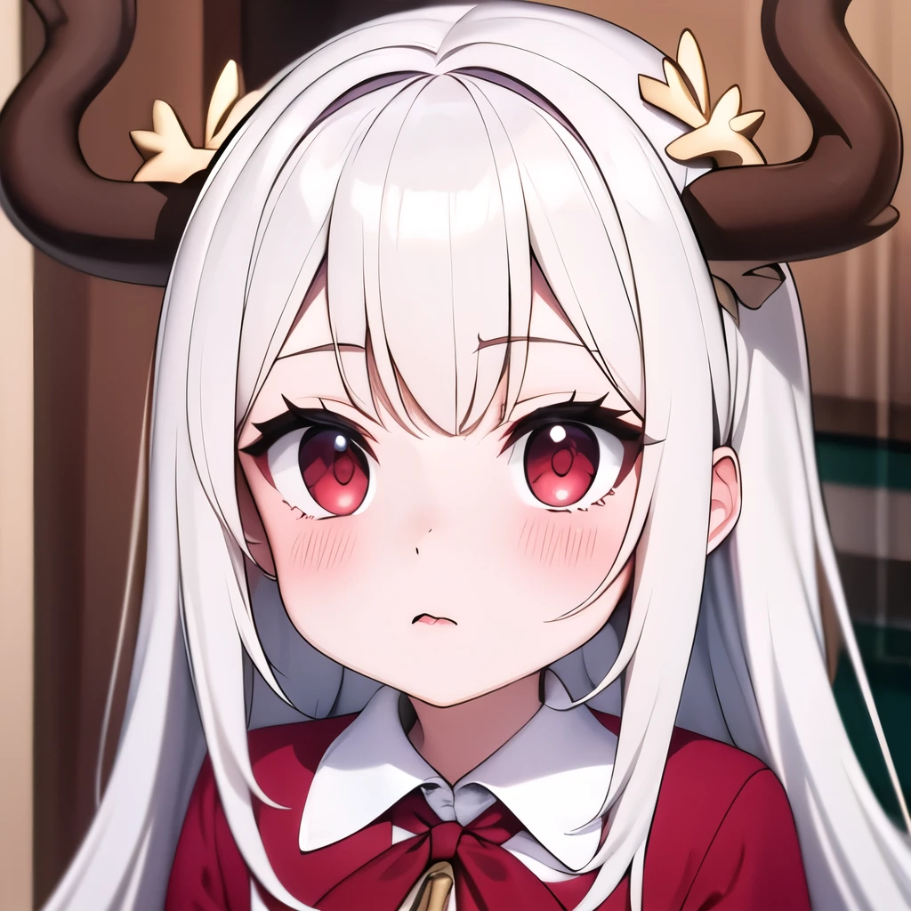 (masterpiece, best quality:1.2), Emoticon packages,red eyes，white hair，antlers，