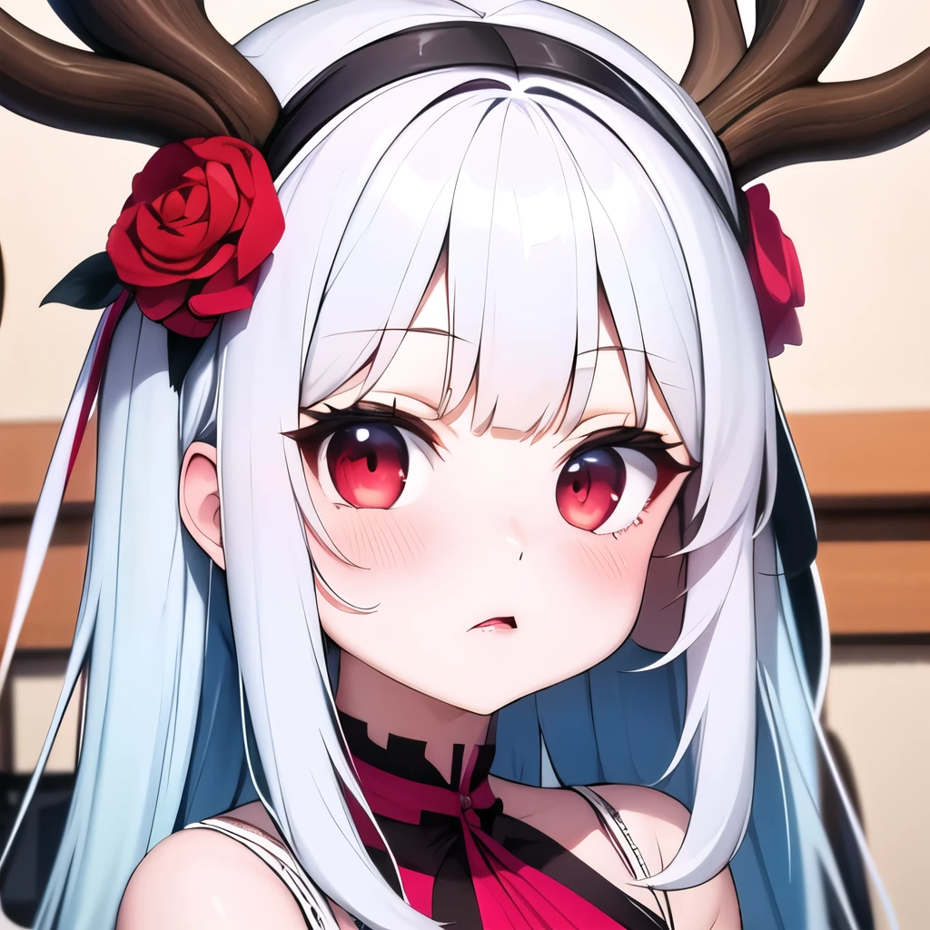 (masterpiece, best quality:1.2), Emoticon packages,red eyes,white hair,antlers,