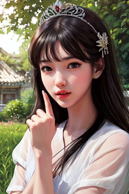 roof,(white background:1.4), ((tachi-e)), original,(illustration:1.1),(best quality),(masterpiece:1.1),(Highly detailed CG Unity 8k wallpaper:1.1), (fancy:0.9),(Panoramic Shots:1.4),(alone:1.2), (Ink splashes),(color splashing),((Watercolor)), Sharp and sharp focus,{ standing 1 girl },((Korean style )),Flower background,outdoors,rock, looking at viewer,masterpiece, best quality, high resolution, serene 1, 1 girl((big bust)), serene 1, 1 boy, serene ,man looking into the distance, alone, brown eyes, black hair, Cool fashion, White Tiara, shirt, tied shirt,, medium hair, short sleeve, , Gate, 흰 shirt, belt, middle class , tree in full bloom,grass, field, sad, standing,"남자를 바라보며 love에 젖은 여자의 모습을 세밀하게 표현해주세요. (love:1.3), (mix of happiness and sadness:1.2), (detailed view:1.3), (Detailed representation of the surrounding environment:1.2), (out of focus:1.2), (Facial expression looking into the distance:1.3), (love for men:1.4), (upper body pose:1.1)"water color