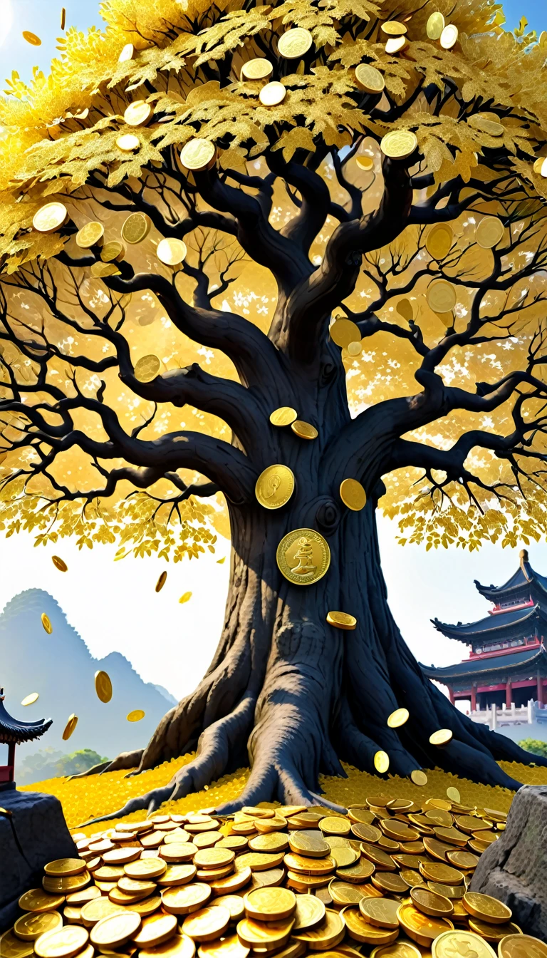 coin tree,The crown is filled with gold coins,only gold coins,魔法coin tree,神奇coin tree,of, 超现实of, 疯狂of, 异想天开of, 史诗般ofmagpic金币幻想