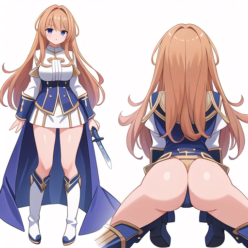 masterpiece, best quality, solo, ((white background)), full body, multiple views, boots, sword, sex from behind, straddling, spread legs, kneeling,