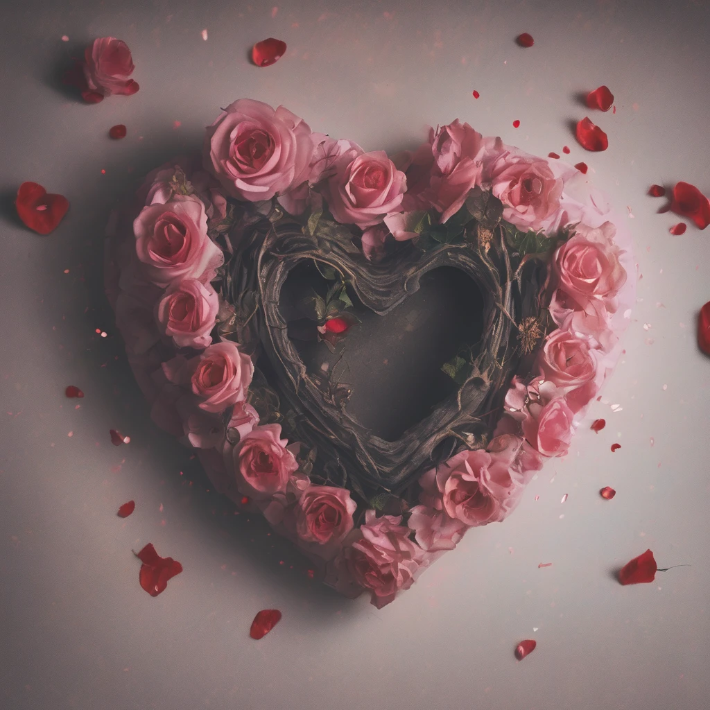 An image of a heart, apaixonado ,cercado por rosas, despertando o amor secreto, very romantic, cinematic picture, muitas luzes de fundo, obra prima dos melhores pintores, 16k.