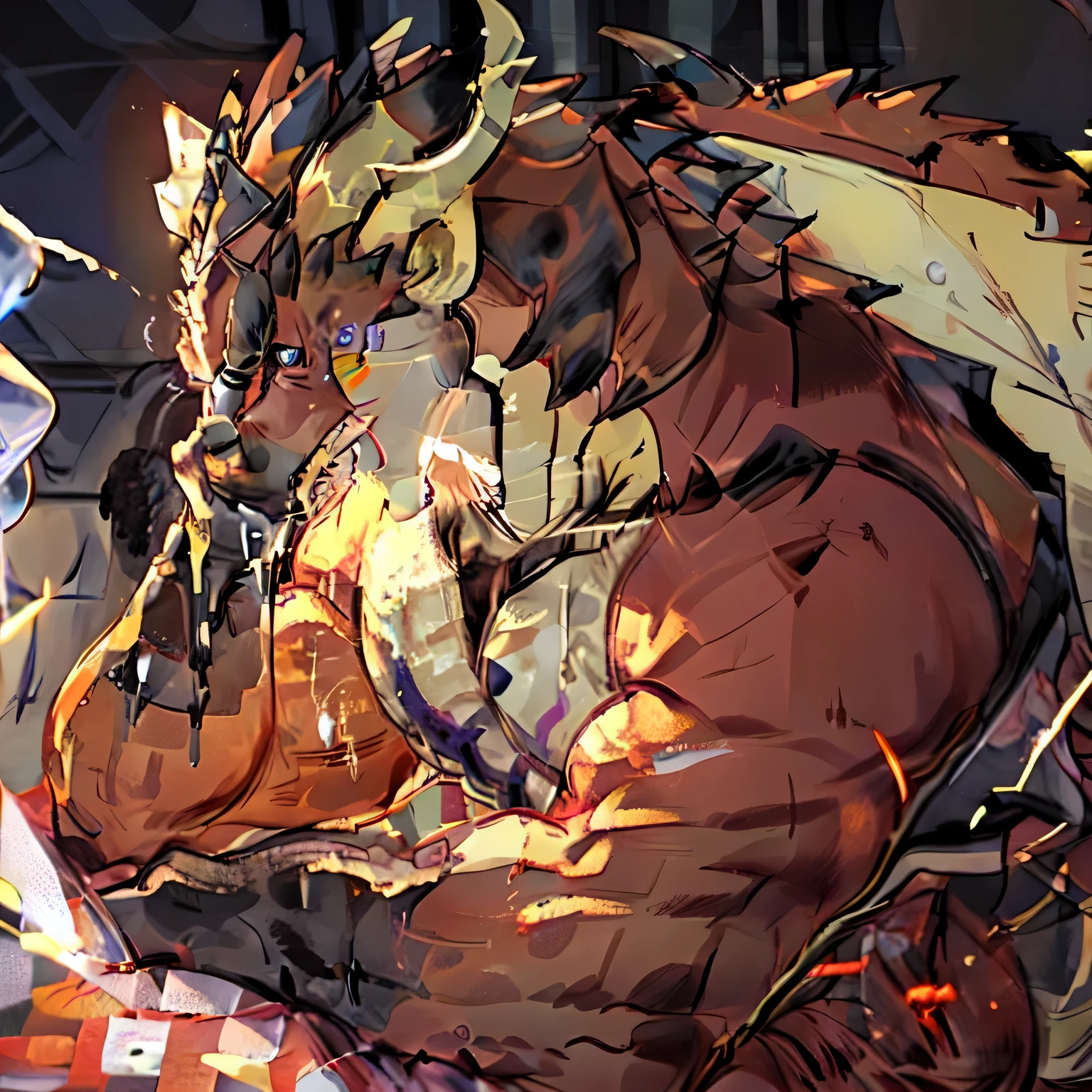 Big erect penis,Sex,Devil's Body,Big Wings,A well-trained body,Very large muscles,Excited face,Flowing sweat,Sexy nipples,Grinning face