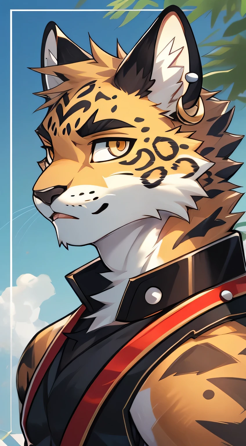 Tabaxi Knight，Leopard，juvenile，immature，Handsome，Say hello by chance，Cai Xukun&#39;High quality fan art，clear lines，There are earrings and studs，Headshot