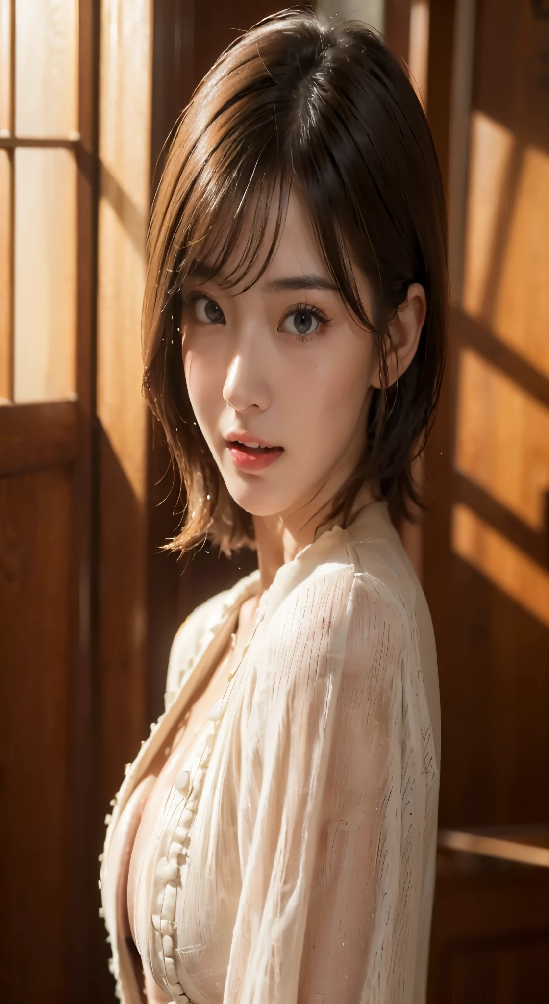 ((((24-years-old、Very cute nude exhibitionist flight attendant serves VIP customers on board)))), (huge breasts :1.4, and saggy breasts:1.6), (wavy short hair), (No panties, No bra), (8K, RAWphotograph, highest quality, masterpiece), (realistic, realistic: 1.5), (highly detailed skin:1.2), photograph, masterpiece, highest quality, super detailed face, fine eyes, (No close-ups), Accurate and realistic perfect pussy, 正確でrealisticペニス, (white skin, slim belly, perfect slim figure, bright blonde hair,very soft saggy breasts, open the vagina), (she is wet 1.2), (Excited:1.1), (sexually Excited:1.2), (embarrassed look :1.1), ((Ahegao, Character orgasm during sex :1.2)), ((cross-eyed :1.2)), ((crowd :1.5)).