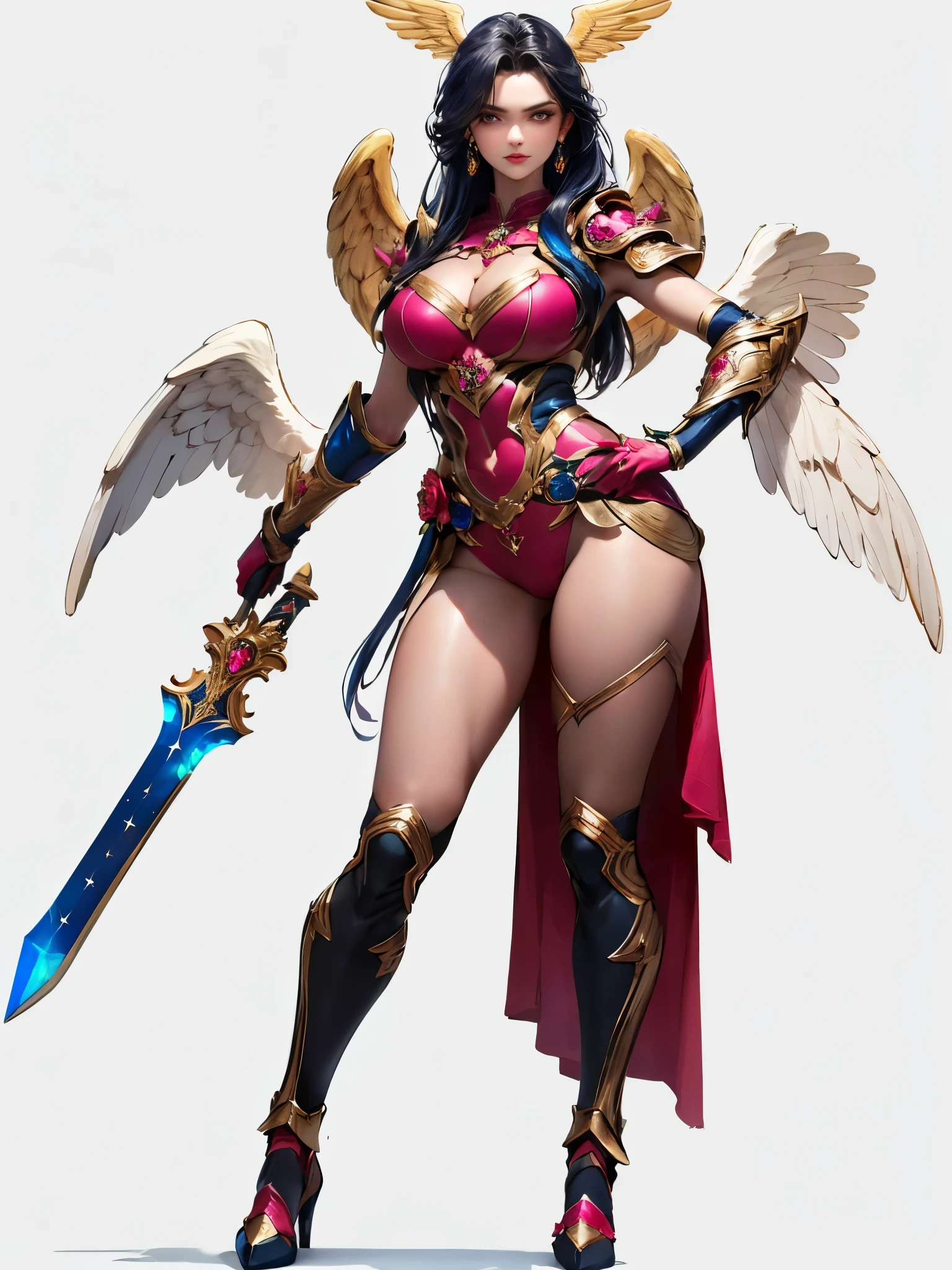 um desenho de uma mulher com uma espada e um vestido, barbarian mulher guerreira, barbarian woman, very beautiful barbarian woman, guerreira, north adult guerreira, retrato de uma barbarian woman, Mulher guerreira, uma mulher berserker muito bonita, north guerreira, mulher guerreira, AMAZONA feminino, Poster. senhor das adagas, retrato de uma barbarian woman, FEMININA, DELICADA, RUIVA, CABELOS VERMELHOS, (nsfw:1.0), (obra de arte, Melhor qualidade, 8K extremamente detalhado, ultra hd, ultra-detalhado, altamente detalhado, altamente realista, ultra-realistic, foto realista), (1 garota:1.5), (pele realista detalhada), (Seios grandes realistas), (batom sexy), Abs delgado, Cavaleiro feminino em roupas sexy, usando armadura sexy, wearing pantyhose floral motif, the armor on the chest are also open showing a lot of decote, the chest is large and solid, coxas grandes, Mostrando o corpo inteiro, cintura fina, Hair tied back, serious facial expression aiming at the enemy, elegante, erotic, wearing a flowing black scarf, tamanho do busto do copo h, muito grande , decote, korean city background at night, Cabelo rabo de cavalo, monochromatic lighting, Dark and bright lighting, lighting under the lights, wearing pantyhose, ([long hair hair]:1.8), (full body:1.8), (full-body standing image:1.8), (upper body up:0.3), (hyper realistic:1.4), (realistic:1.3), (best quality real texture skin), (The Celestial Warrior Angel of the Lord: 1.6), (They are holding each other:1.2),(Detailed iridescent bodysuit with beautiful fractal or marble design:1.5), (Beautiful and d delicate ruby, topaz, emerald and sapphire jewelry:1.6)