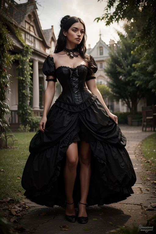 a woman in a black corset posing with a giant egg,rococo ́ of ebony,rococo´ negro natalie shau tom bagshaw,artistic style tom bagshaw,dark and intricate Victorian Gothic,inspirado en Hedi Xandt,elegant corset,por Tom Bagshaw y Boris Vall. Vista de cuerpo completo,la de zapatillas de cristal