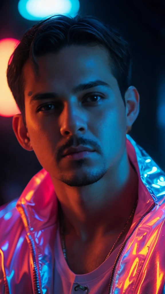 Mude o fundo do garoto bonito cyberpunk.Rosto realista. 8k. Ultra realistic.